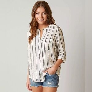 Lucky Brand Black and White Striped Button-Down Shirt